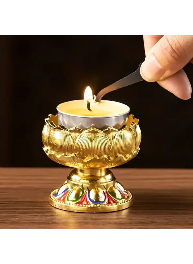 Golden Lotus Candle Holders Vintage Metal Floral Design for Home Weddings Diwali Christmas - Image 2